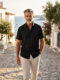 ANTON | CAMICIA A MANICHE CORTE IN LINO