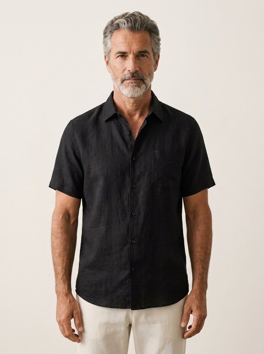ANTON | CAMICIA A MANICHE CORTE IN LINO
