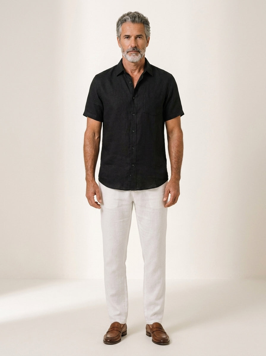 ANTON | CAMICIA A MANICHE CORTE IN LINO