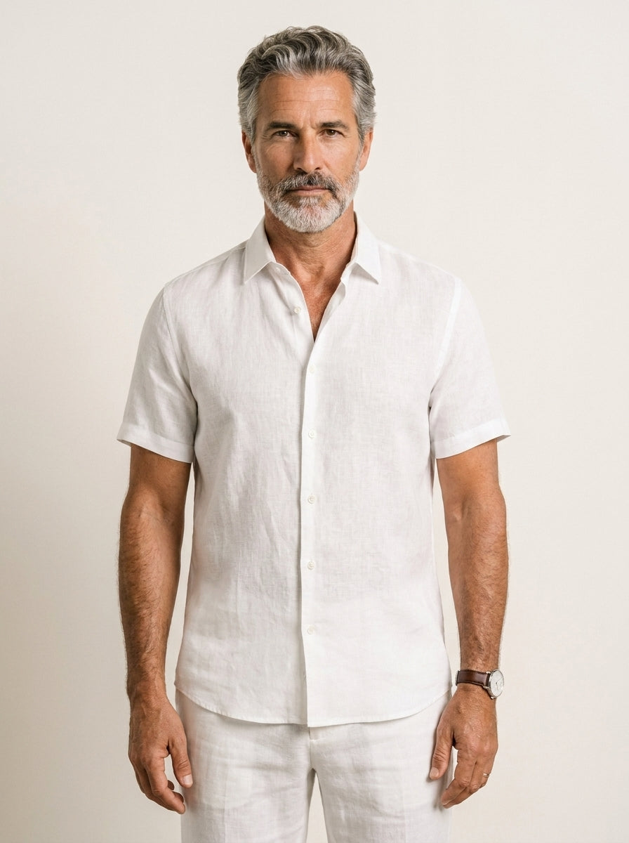 ANTON | CAMICIA A MANICHE CORTE IN LINO