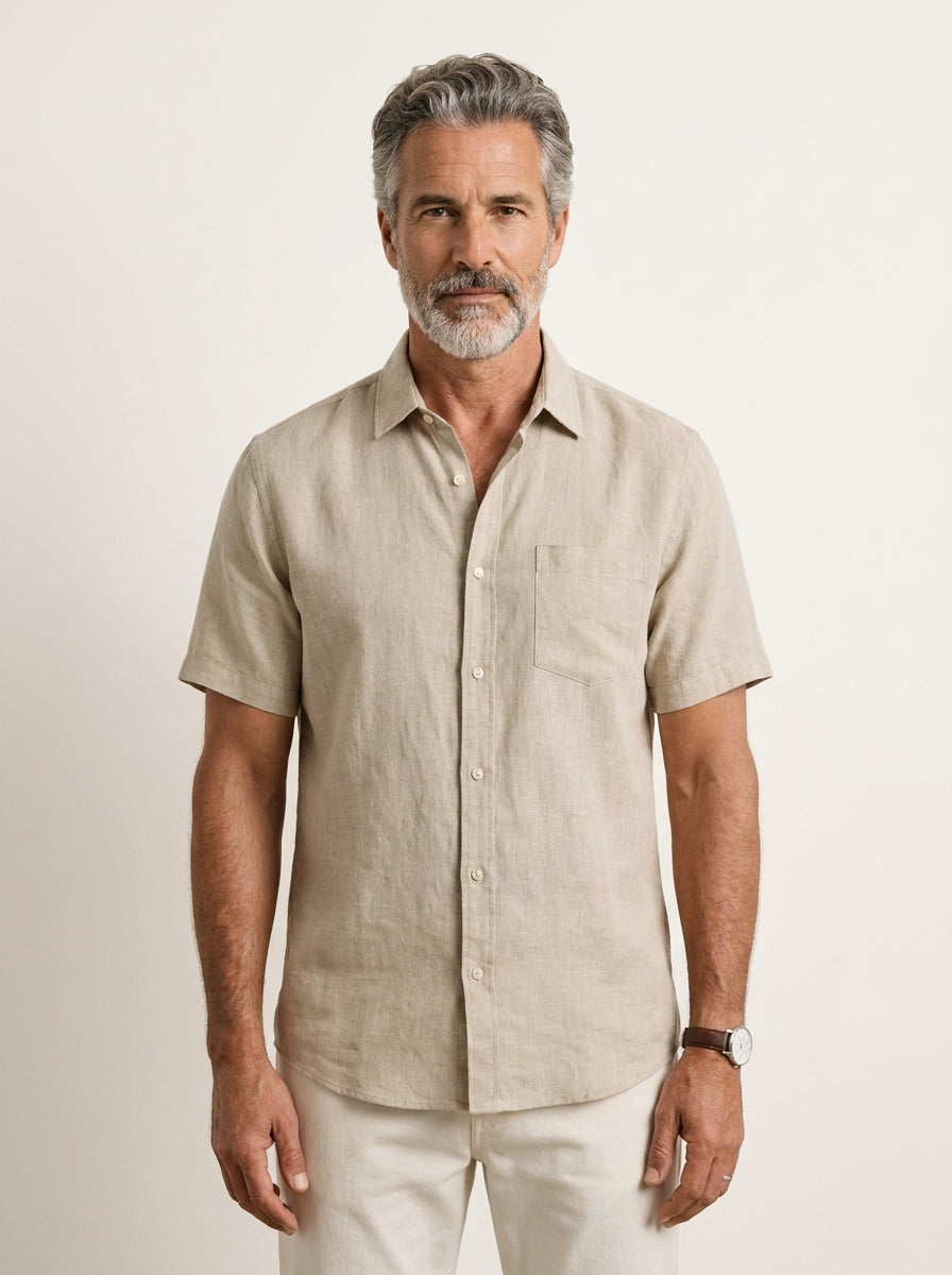 ANTON | CAMICIA A MANICHE CORTE IN LINO