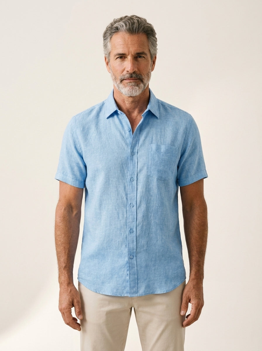 ANTON | CAMICIA A MANICHE CORTE IN LINO