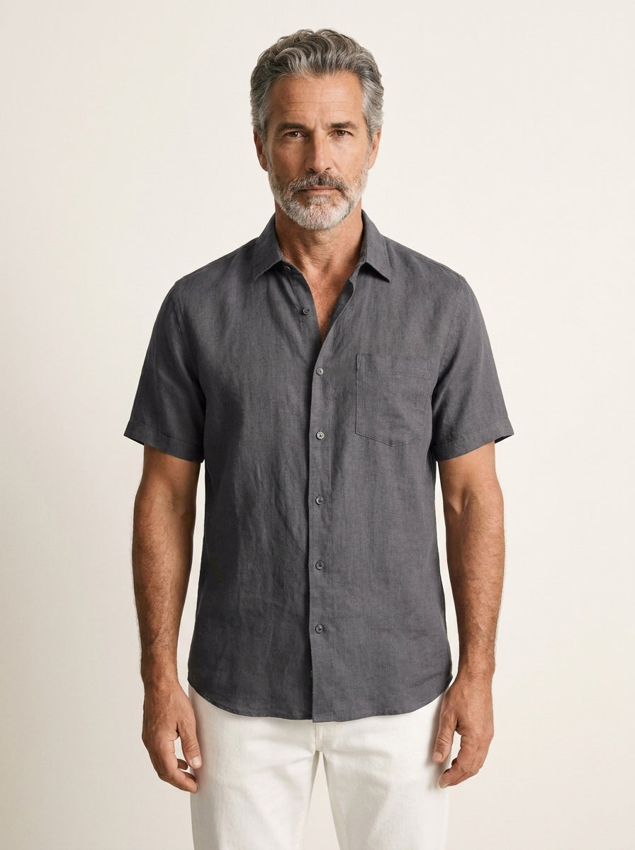 ANTON | CAMICIA A MANICHE CORTE IN LINO