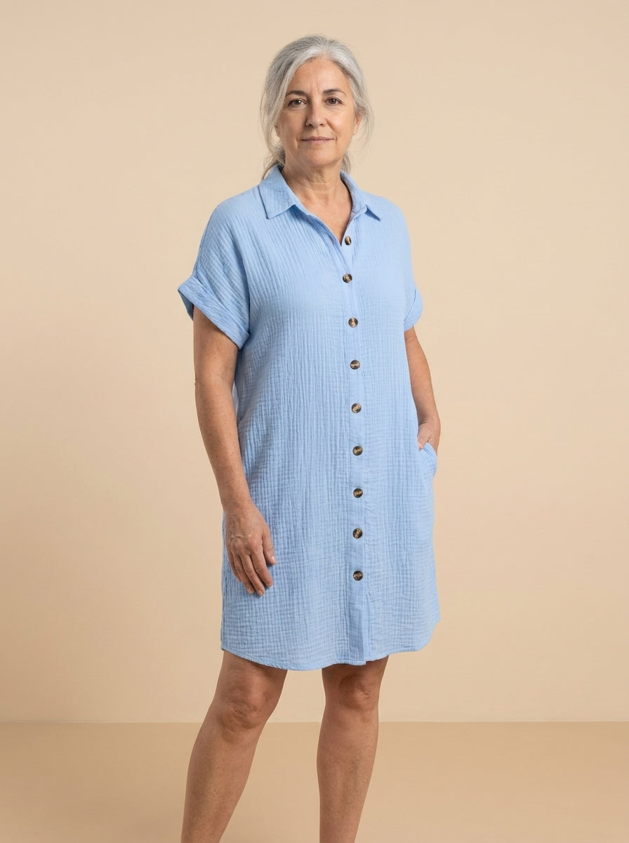 VESTIDO CAMISERO | LISO CELESTE