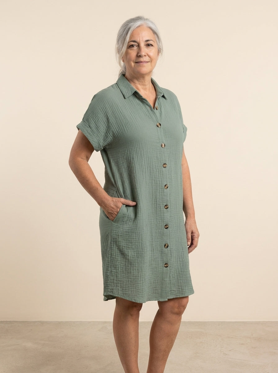 VESTIDO CAMISERO | LISO VERDE
