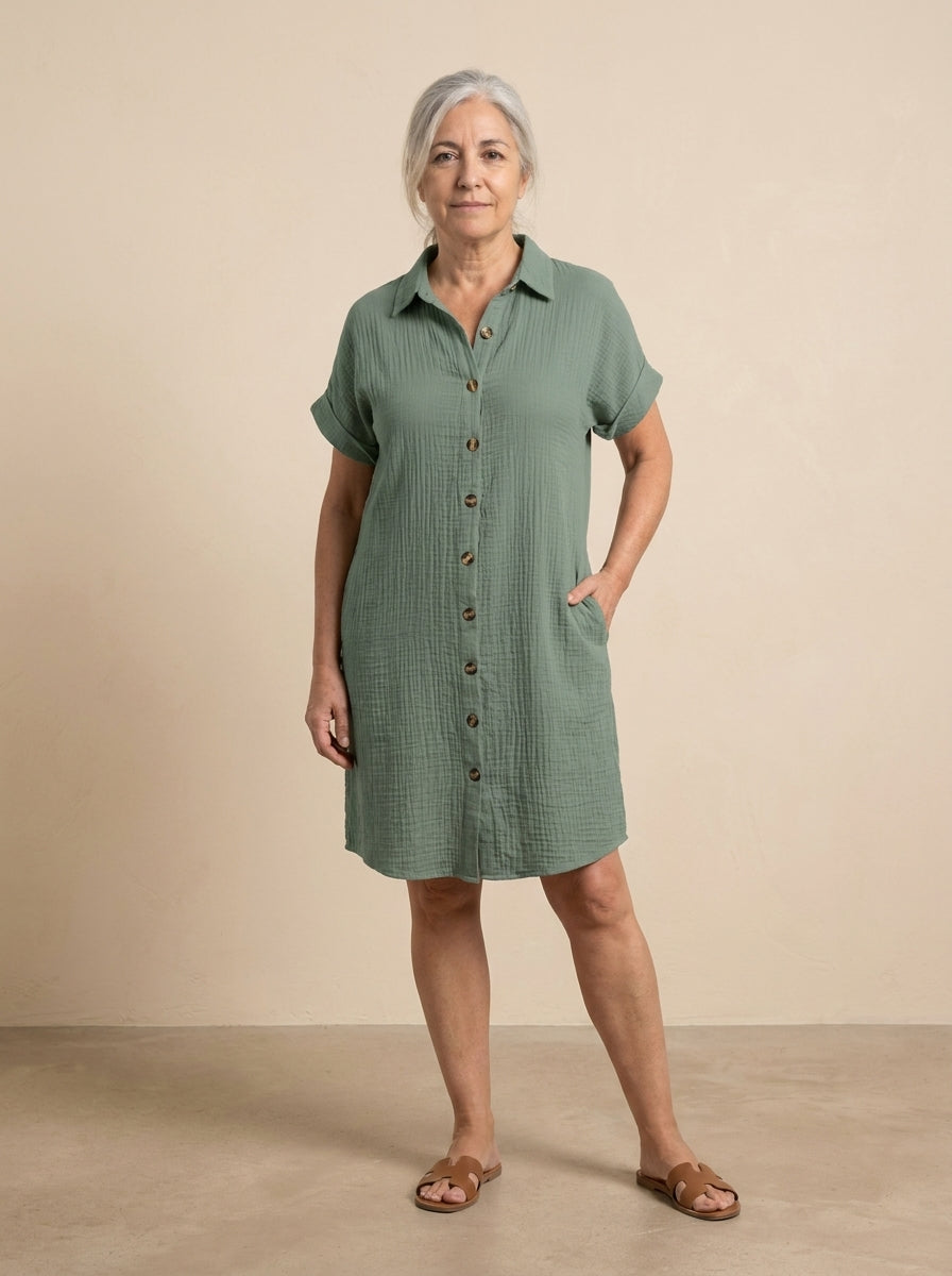 VESTIDO CAMISERO | LISO VERDE