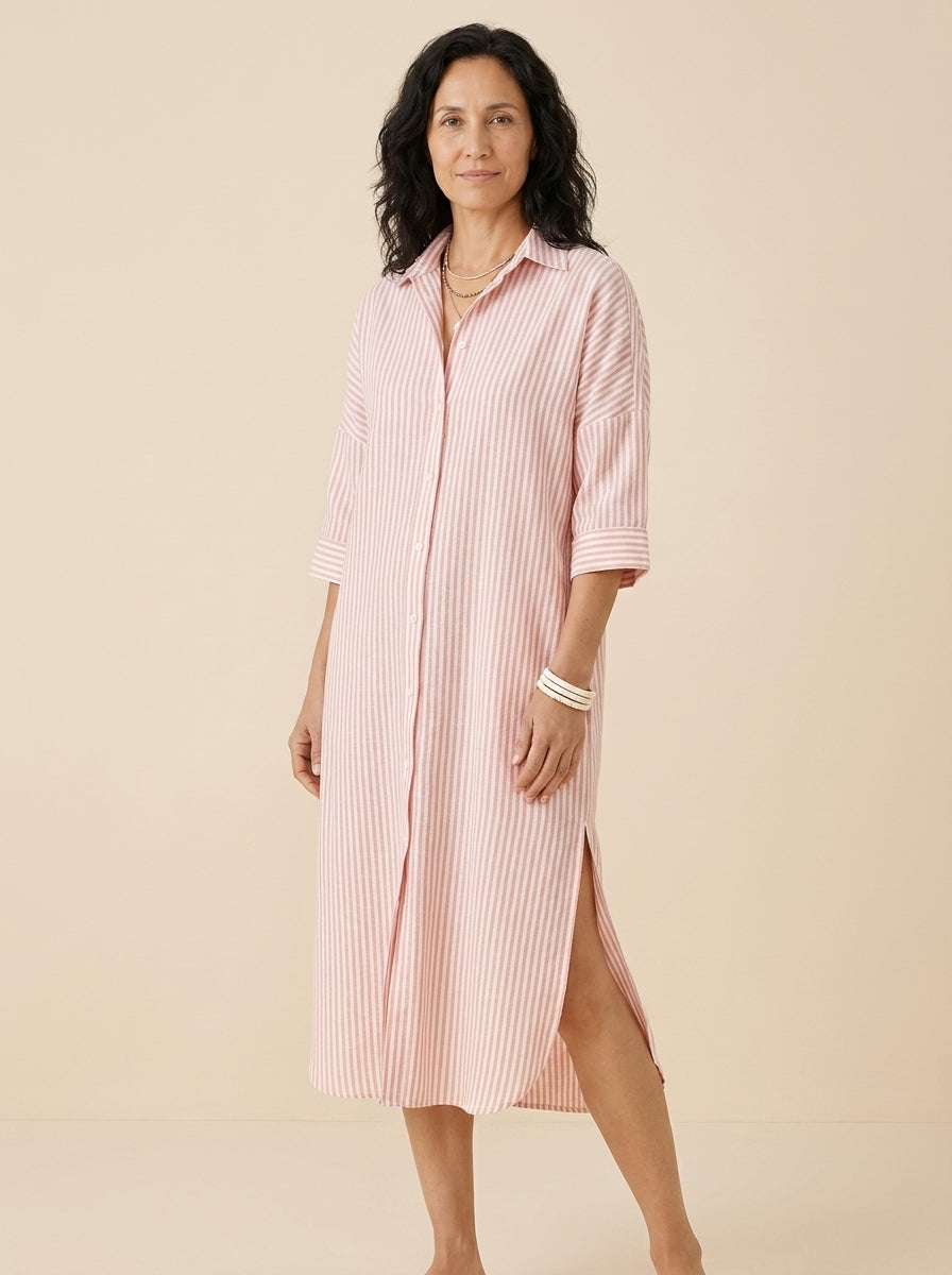 VESTIDO CAMISERO | ESTAMPADO RAYAS ROJAS