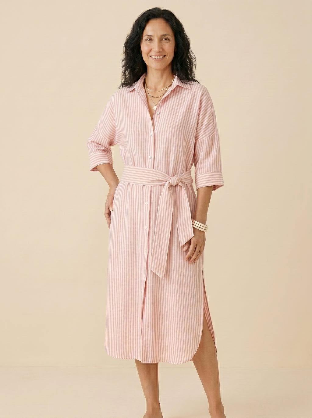 VESTIDO CAMISERO | ESTAMPADO RAYAS ROJAS