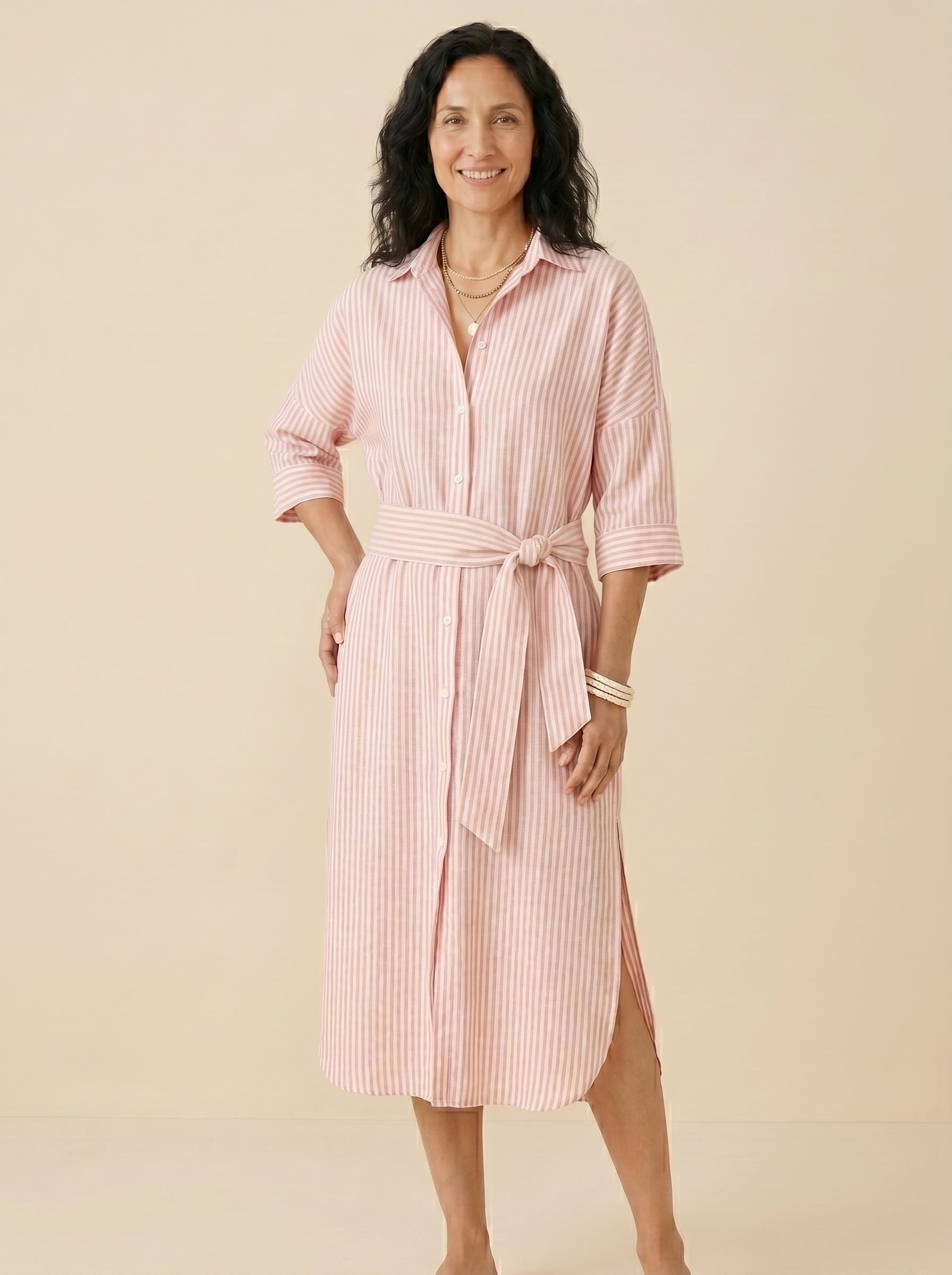 VESTIDO CAMISERO | ESTAMPADO RAYAS ROJAS