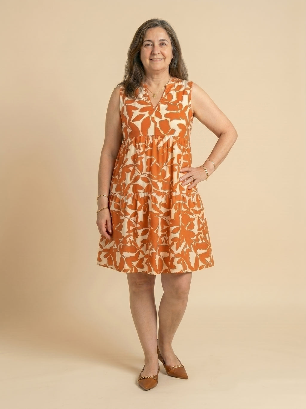 VESTIDO CAMISERO | ESTAMPADO BICOLOR NARANJA