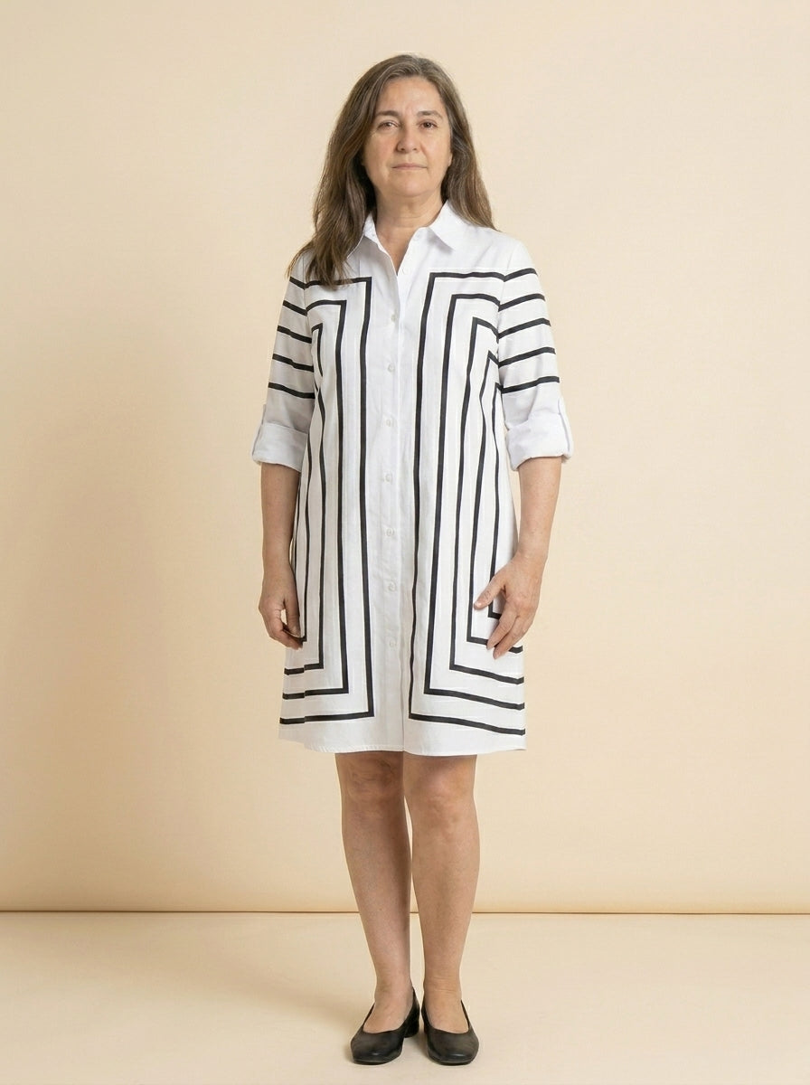 VESTIDO CAMISERO | ESTAMPADO RAYAS CUADRICULADA